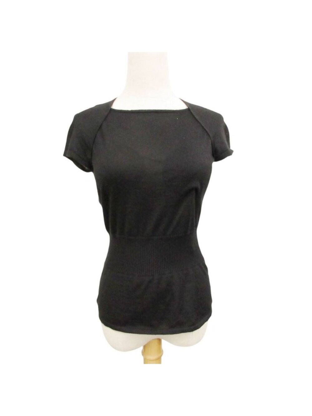 Chanel Knit Top Short Sleeve Cashmere Blend Silk Rib Waist Peplum Top